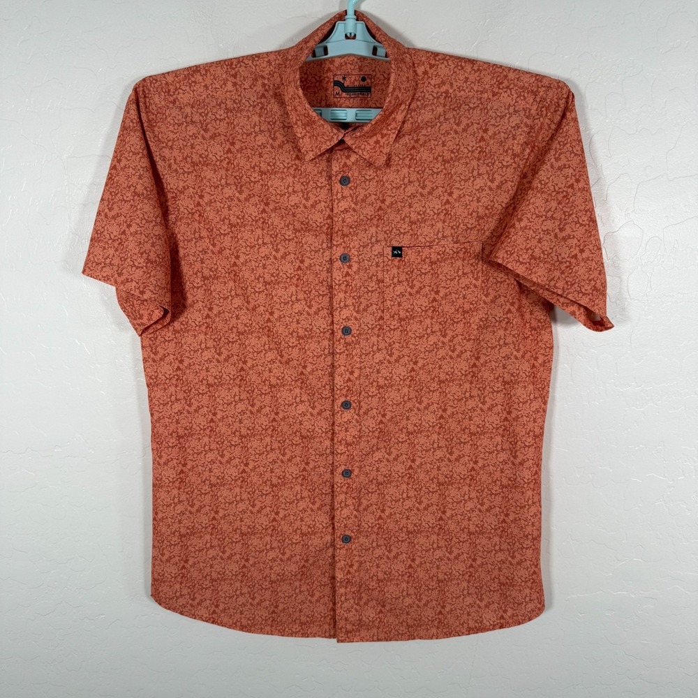 Fish Hippie Co Shirt Mens Medium Orange Button Up Stretch Floral Performance